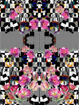 Panneau Stenzo thème: pied de poule, damier et fleurs