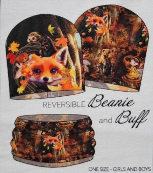Panneau STENZO TEXTILES prêt à coudre bonnet et snood réversibles et unisexe en French Terry:les animaux des forêts en automne