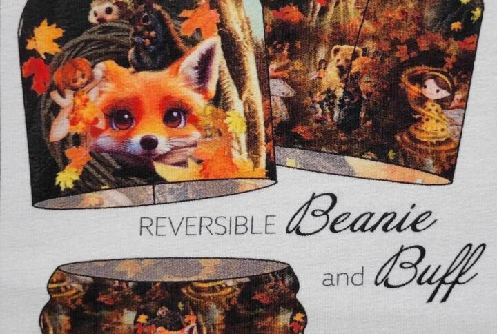 Panneau STENZO TEXTILES prêt à coudre bonnet et snood réversibles et unisexe en French Terry:les animaux des forêts en automne