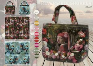 Sac réversible de plage en panneau prêt à coudre de Stenzo Textiles thème la fille à la perle et la laitière : 23024