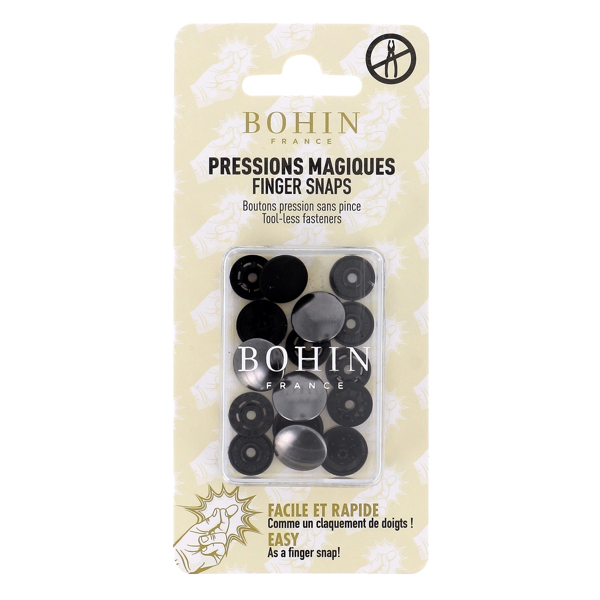 Boutons-pression Métal Magic Snaps couleur noir de marque Bohin ” 14 mm ” blister 4 pc